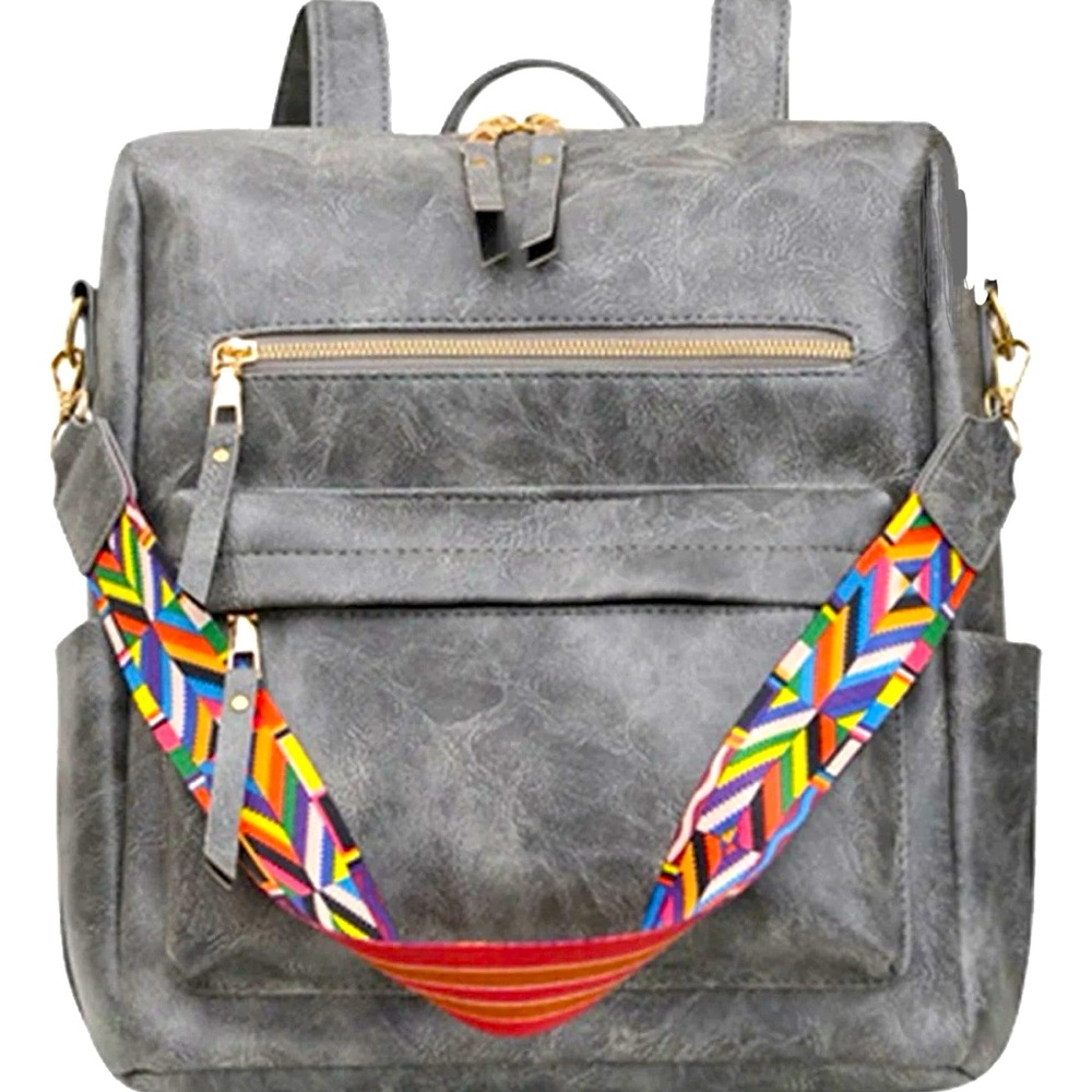 Gray Soft Surface Multifunctional Retro Backpack … - image 1